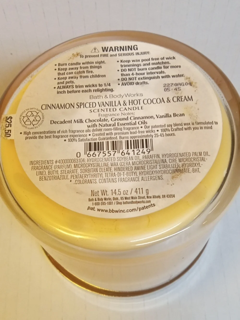 Candle Cinnamon Spiced Vanilla & Hot Cocoa & Cream Bath & Body Works 3 Wick